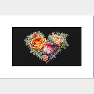 Floral Garden Botanical Print with wild flowers Heart Valentines Posters and Art